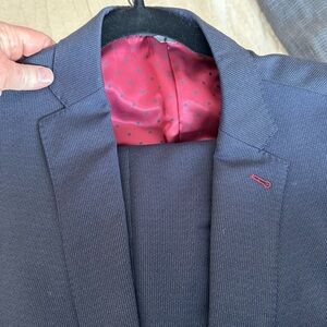 Blue Suit with Red Lining and Notched Lapel